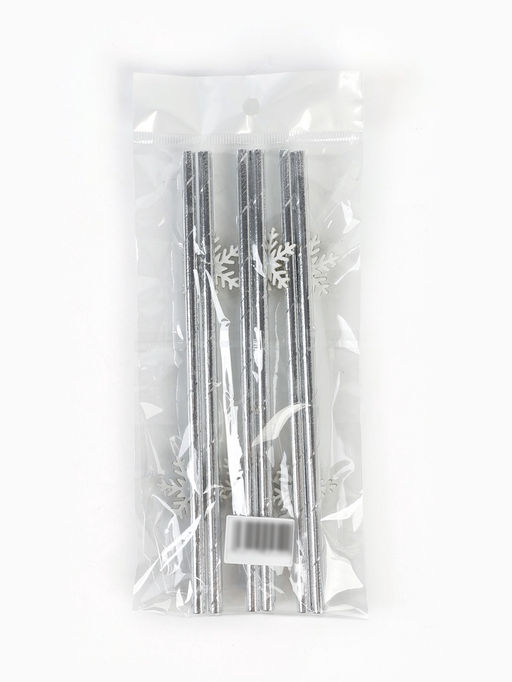 Цена за 2 шт. Трубочки для коктейлей Снежинки, серебро, 6 шт