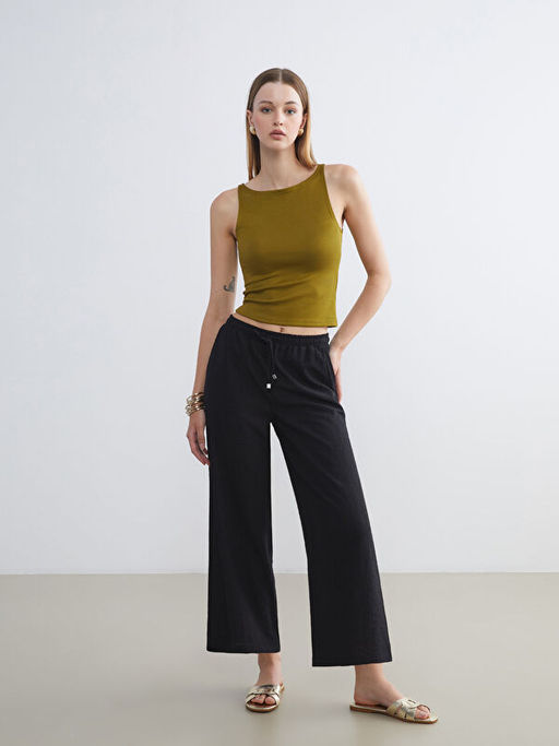 Beli Lastikli Dokulu Geni? Pa?a Kad?n Pantolon