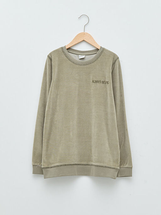 Bisiklet Yaka Nak?? Detayl? Uzun Kollu Kadife Erkek ?ocuk Sweatshirt