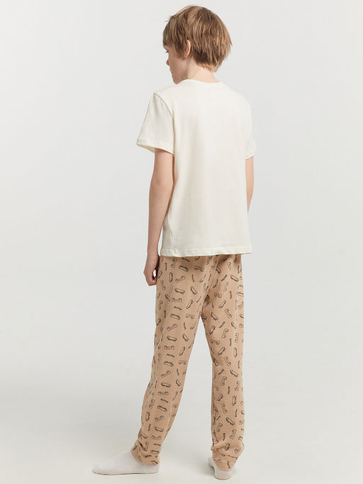 Комплект для мальчиков (футболка, брюки) бежевый с принтом скейты - Mark formelle фото 4