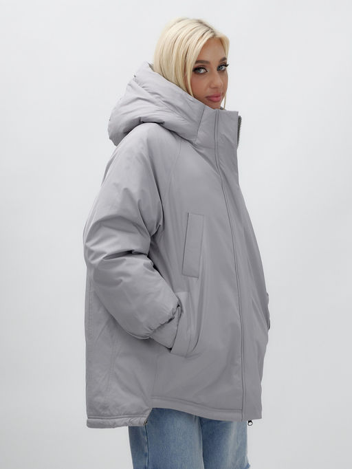 Куртка летучая мышь женская с капюшоном зимняя серого цвета 9630Sr - Mtforce фото 11