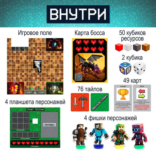 Настольная игра-бродилка «Пиксель-крафт», 2-4 игрока, 7+
