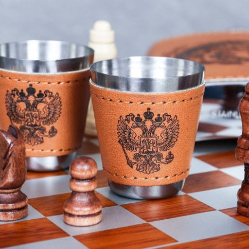 Фляжка 200 мл с шахматами + 2 стопки 25 мл, открывашка, воронка / FL-181 /уп 20/ - Галеонтрейд фото 5