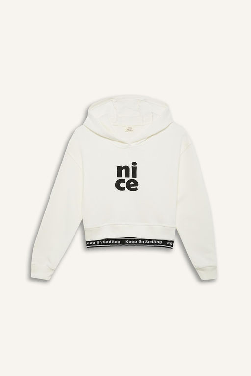Relax Fit Kap__onlu Bask_l_ Sweatshirt K_z _ocuk - Defacto фото 9