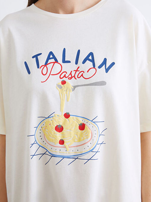 Bisiklet Yaka Bask?l? Kad?n Pijama Tak?m?