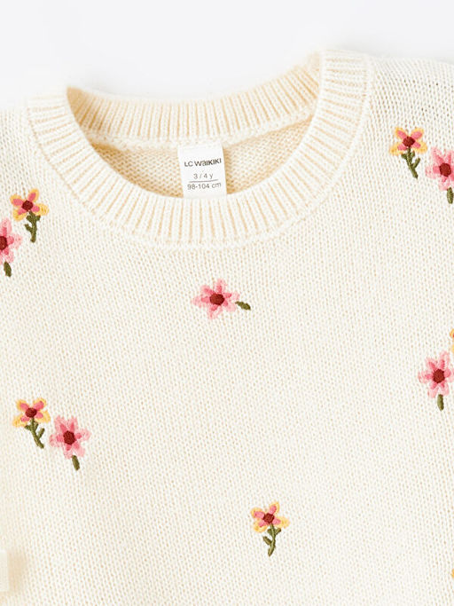 Bisiklet Yaka ?i?ekli K?z ?ocuk Triko S?veter - Waikiki фото 2