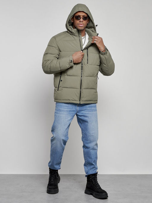 Куртка спортивная мужская зимняя с капюшоном цвета хаки 8362Kh - Wonderrman фото 6