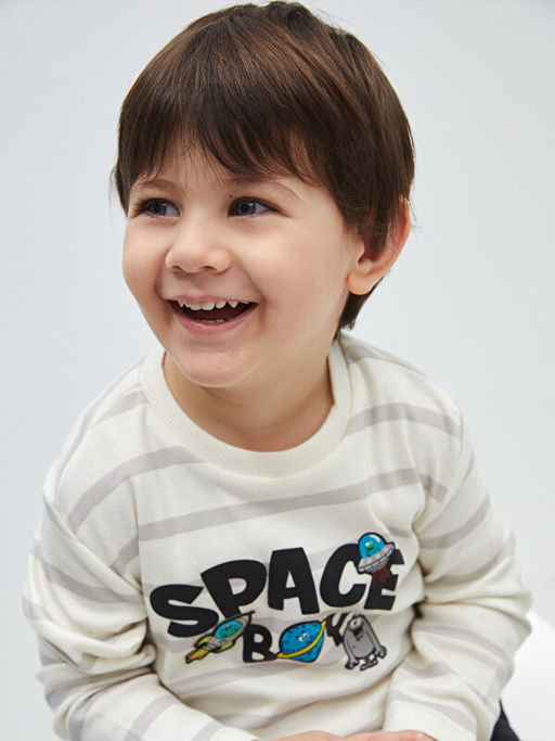 Bisiklet Yaka Uzun Kollu ?izgili Erkek Bebek Ti??rt - Waikiki фото 3