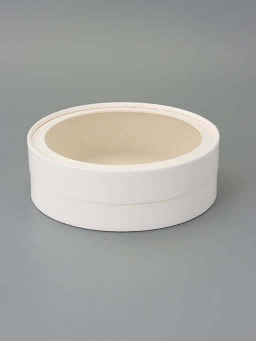 Набор круглых подарочных коробок с окном, завальцованные, белые, 8 шт., 18×6 см