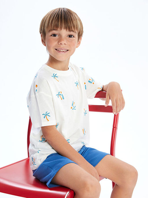 Bisiklet Yaka Desenli Penye Erkek Bebek Ti??rt