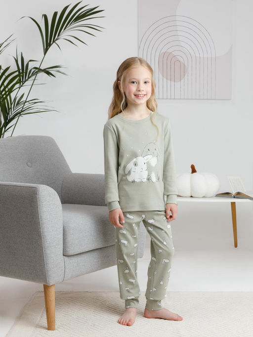 К 1541/шалфей,белые зайчики пижама дет