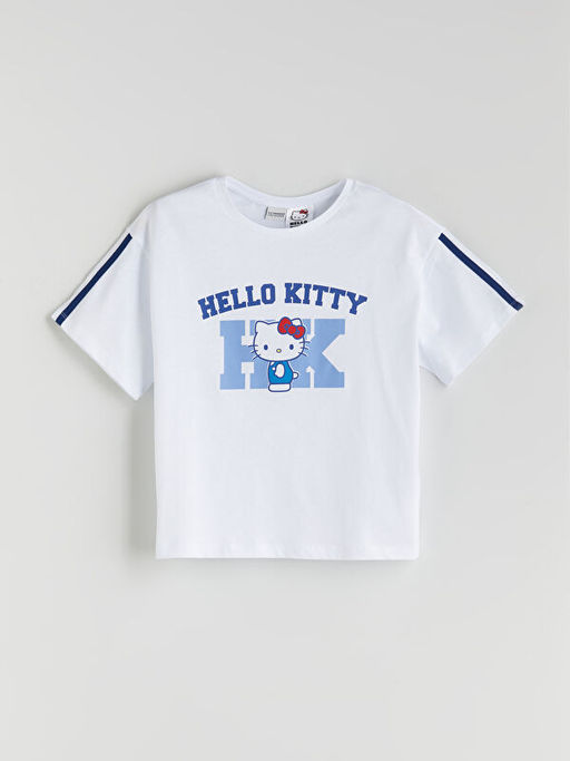 Bisiklet Yaka Hello Kitty Bask?l? K?z ?ocuk Ti??rt