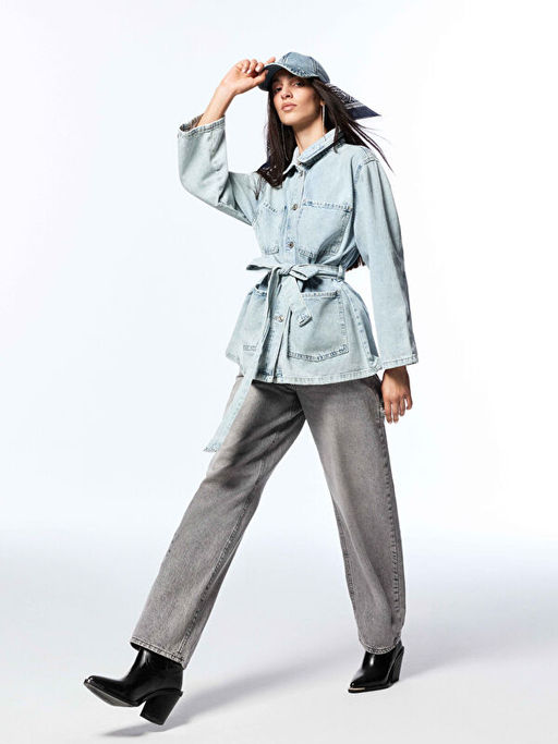 G?mlek Yaka Kad?n Jean Ceket