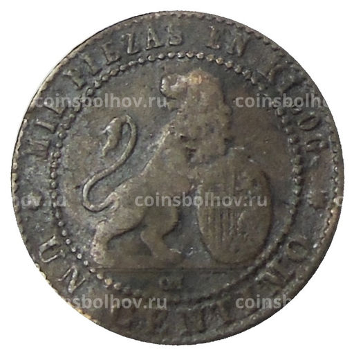 Монета 1 сентимо 1870 года Испания