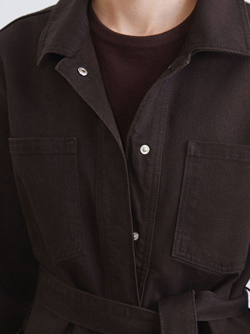 G?mlek Yaka Ku?akl? Kad?n Jean Ceket