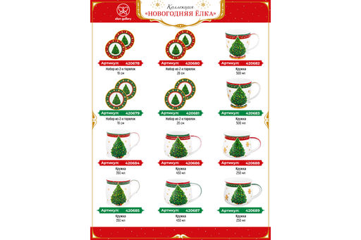 Набор 2 кружек 300 мл 11,5*8,5*8,5 см Новогодняя елка зеленый узор, NEW BONE CHINA - Elan gallery фото 12