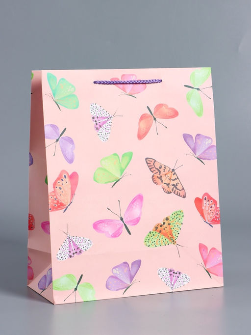 Пакет подарочный ламинированный «Крылья счастья», розовый, 26×12×32 см