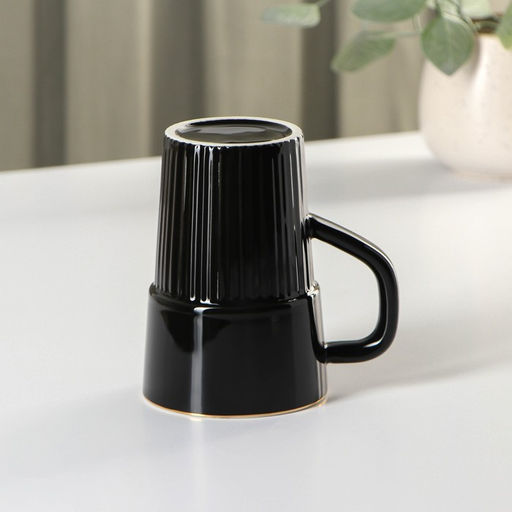 Кружка керамическая с крышкой и ложкой Vintage, 350 мл, цвет чёрный