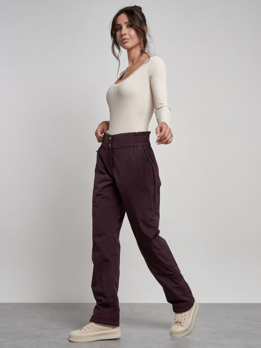 Брюки утепленные спортивные с высокой посадкой женские зимние темно-бордового цвета 7141Tb - Colannia фото 16