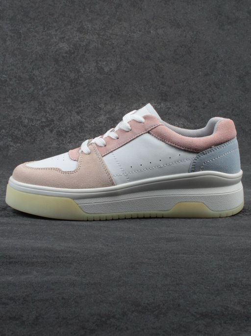 03-YG453-1 WHITE/PINK/BEIGE/LT. BLUE Кроссовки женские (натуральная кожа) - Фабричный китай фото 9