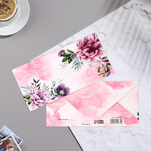 Цена за 10 шт. Конверт для денег Универсальный пионы, 16,5х8 см - Дарим Красиво фото 2