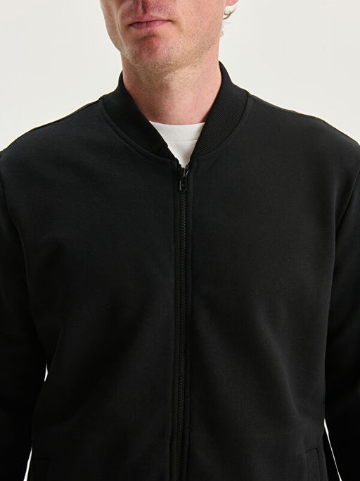 Kolej Yaka Uzun Kollu Erkek Fermuarl? Sweatshirt