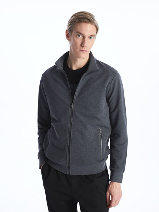 Dik Yaka Uzun Kollu Erkek Fermuarl? Sweatshirt