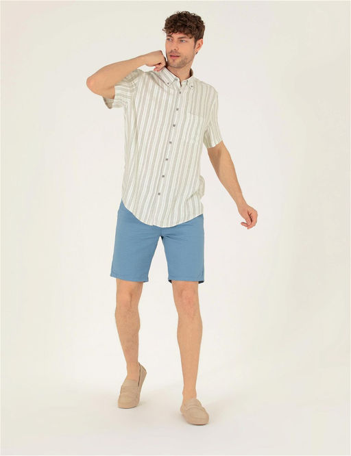 Koyu Mavi Slim Fit Bermuda _ort