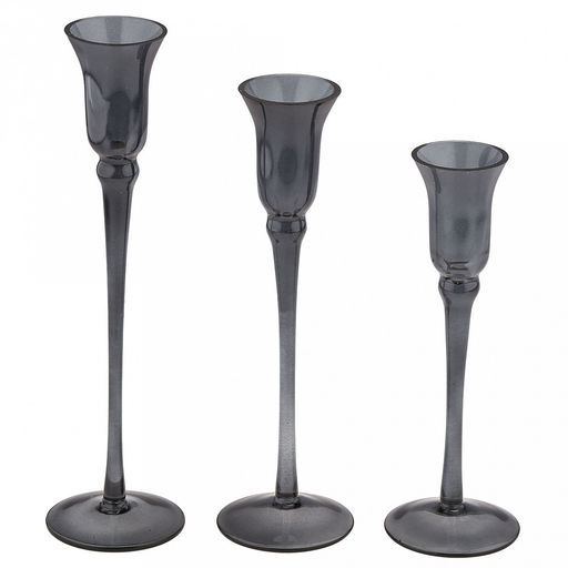 Подсвечник стеклянный "Андре" набор 3 штуки: h26,3см, h23,4см, h20,1см; чаша д4,3см, h7см, основание д6,8см, длинная ножка, зеленый прозрачный, в коробке (Китай)