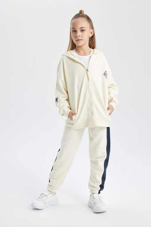 Толстый, мягкий кардиган для девочек с капюшоном на спине и принтом внутри - Defacto фото 2