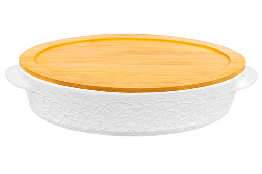 Блюдо д/зап и серв 35*24*8 см 2,5 л Веточки-цветочки овал + дерев. крышка-подставка - Elan gallery фото 7