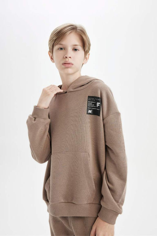 Толстая школьная толстовка оверсайз с капюшоном для мальчиков - Defacto фото 5