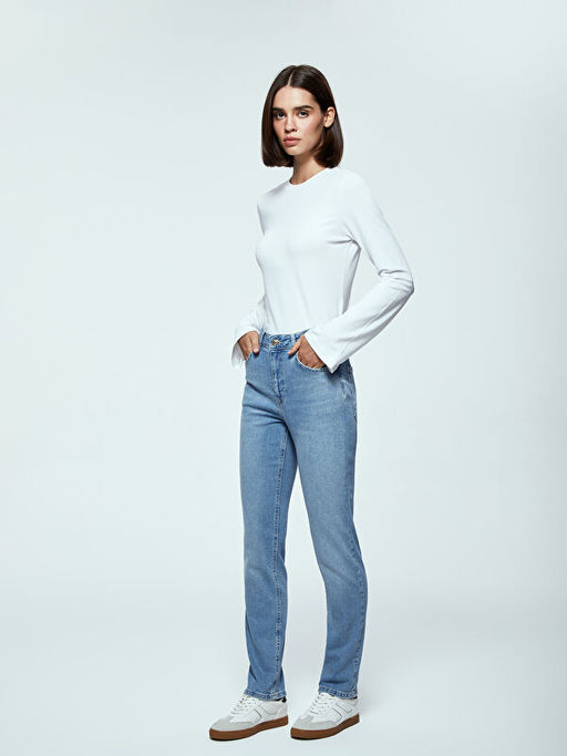 Y?ksek Bel Straight Fit Kad?n Jean Pantolon