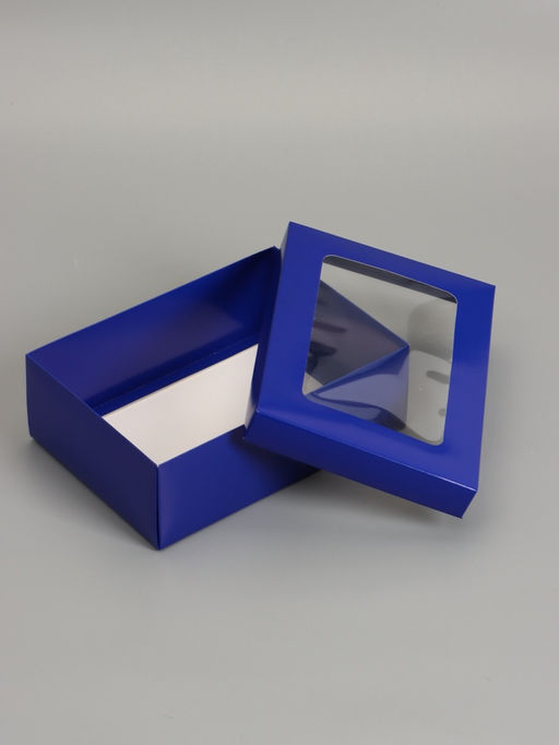 Цена за 5 шт. Коробка складная, крышка-дно, с окном, синяя, 24 х 17 х 8 см