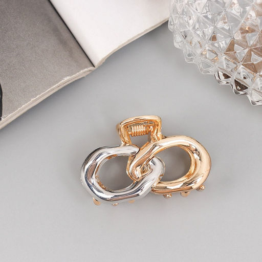 Цена за 6 шт. Крабик для волос «Хизер», звенья, 4.5 см, золото-серебро