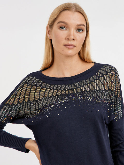 джемпер женский в синем цвете с добавлением страз - Glenfield фото 3