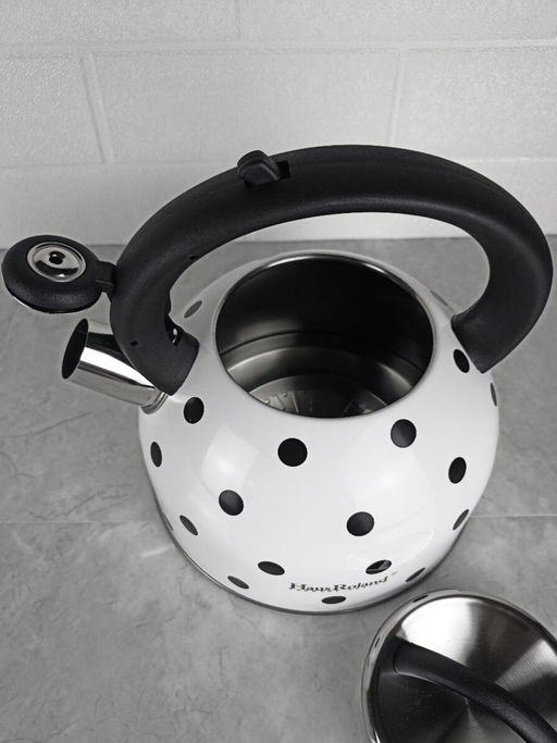 Чайник 2,5л нержавеющая сталь HR732-1 белый в черный горох OLS-001-5