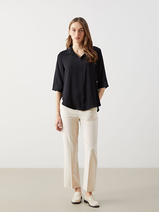 G?mlek Yaka Oversize Krep Kad?n Bluz