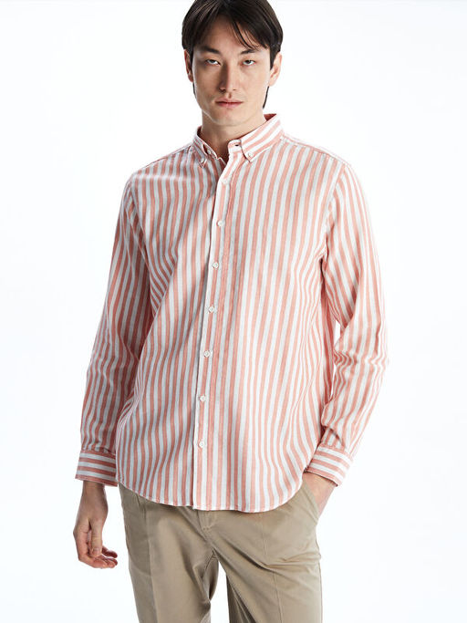 Regular Fit Uzun Kollu ?izgili Poplin Erkek G?mlek