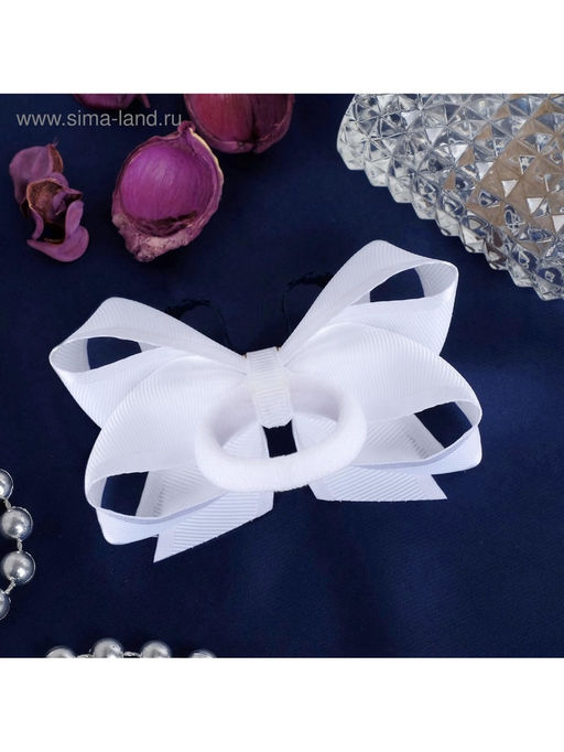 Цена за 6 шт. Бант для волос на резинке «Школьница», штрихи, 8 см, бело-синий