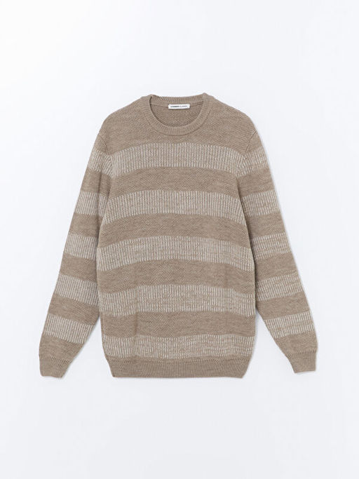 Bisiklet Yaka Uzun Kollu ?izgili Erkek Triko Kazak