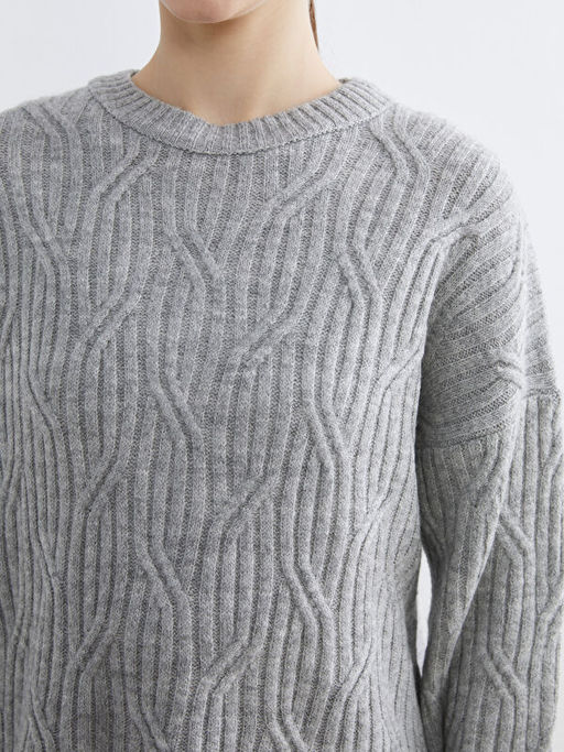 Bisiklet Yaka Kendinden Desenli Kad?n Triko Kazak