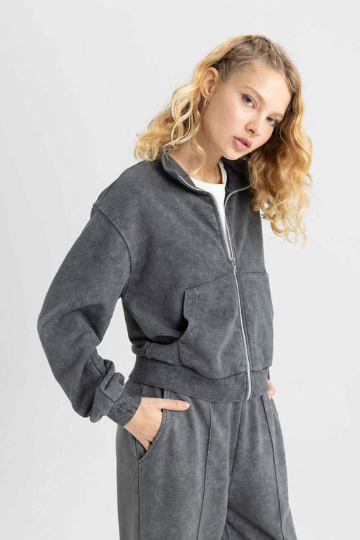 Толстовка на молнии из плотной моющейся ткани с эффектом потертости Cool - Defacto фото 6