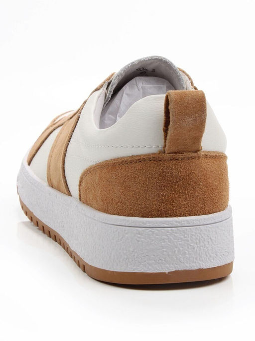 03-C934-5 WHITE/BROWN Кеды кожаные женские (натуральная кожа, натуральная замша)