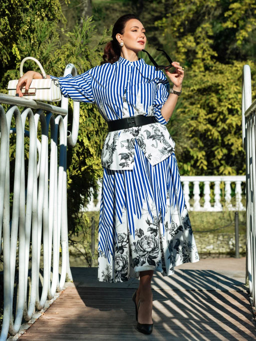 Блузка женская с ремнем 12521-33088 blue/multicolor