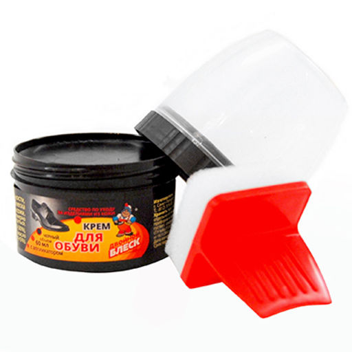Крем для обуви 60мл банка с аппликатором Двойной блеск д5см, h8,5см, черный (Россия) - Домашняя мода фото 2