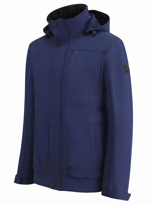 Ветровка мужская софтшелл виндстоппер с капюшоном спортивная темно-синего цвета 9617_1TS