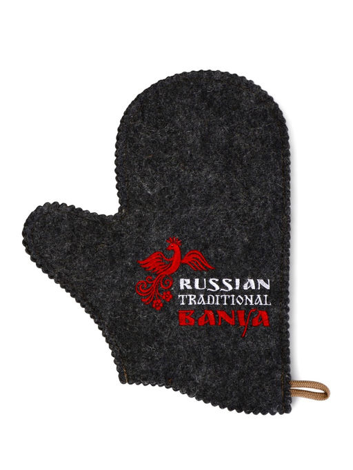 Рукавица для бани и сауны «Русские традиции», шерсть 50%, полиэфир 50%, серая