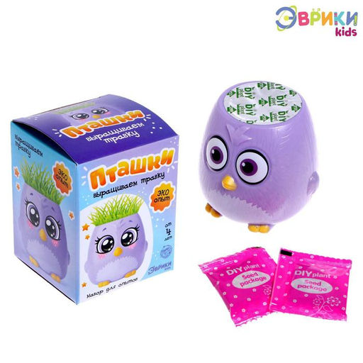 Набор для опытов Пташки, выращиваем травку, фиолетовый горшочек - Эврики фото 2