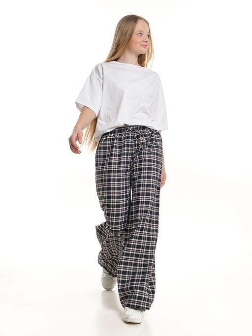 Брюки палаццо спортивные штаны для девочки одежда в клетку UD 7942(5170) т.синяя/белая клетка - Mini maxi фото 4